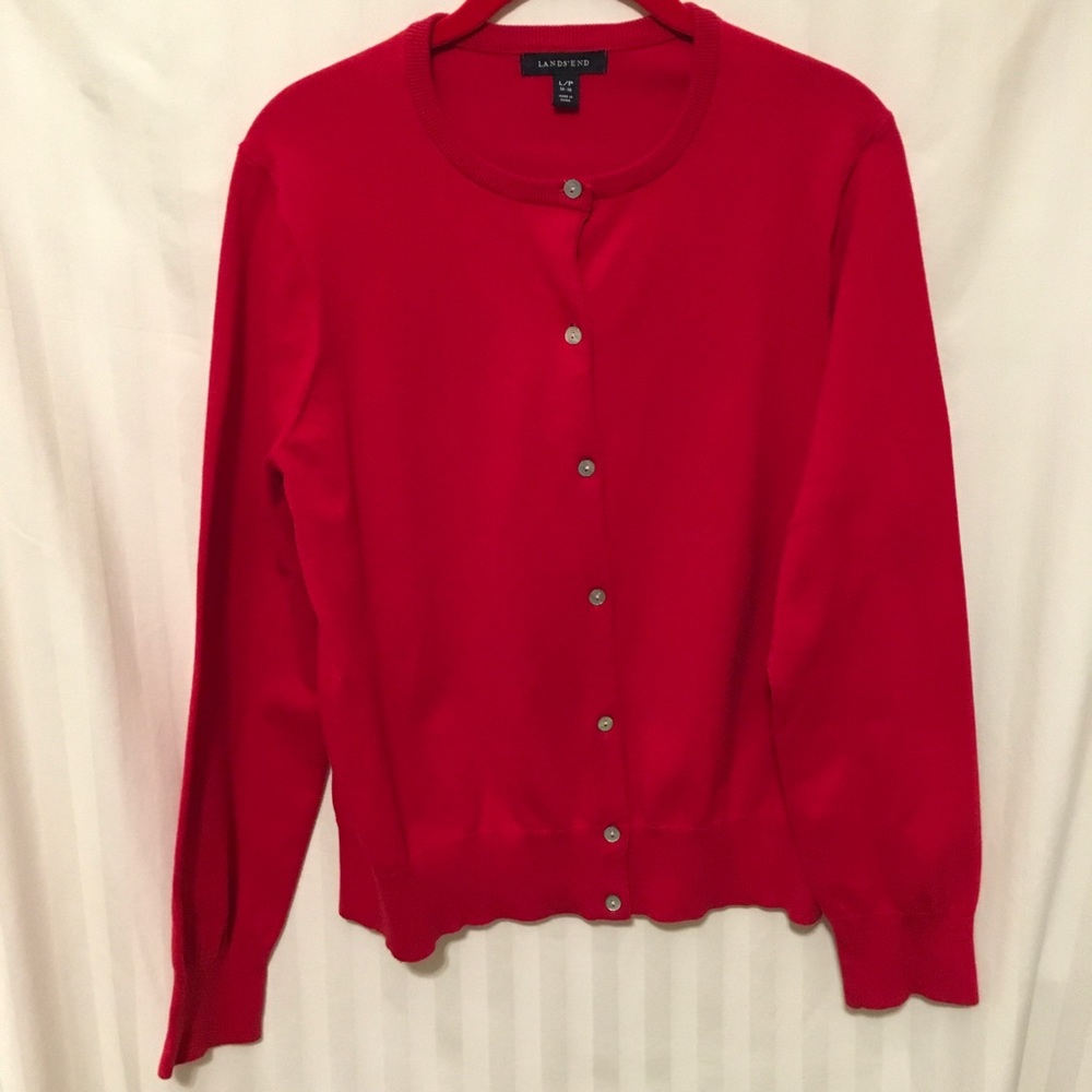 Beautiful Lands’ End Cardigan Bright Red Sz L Pet